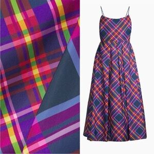 Sachin & Babi x Anthropologie Audra Plaid Midi Dress Fit & Flare Navy Blue 10